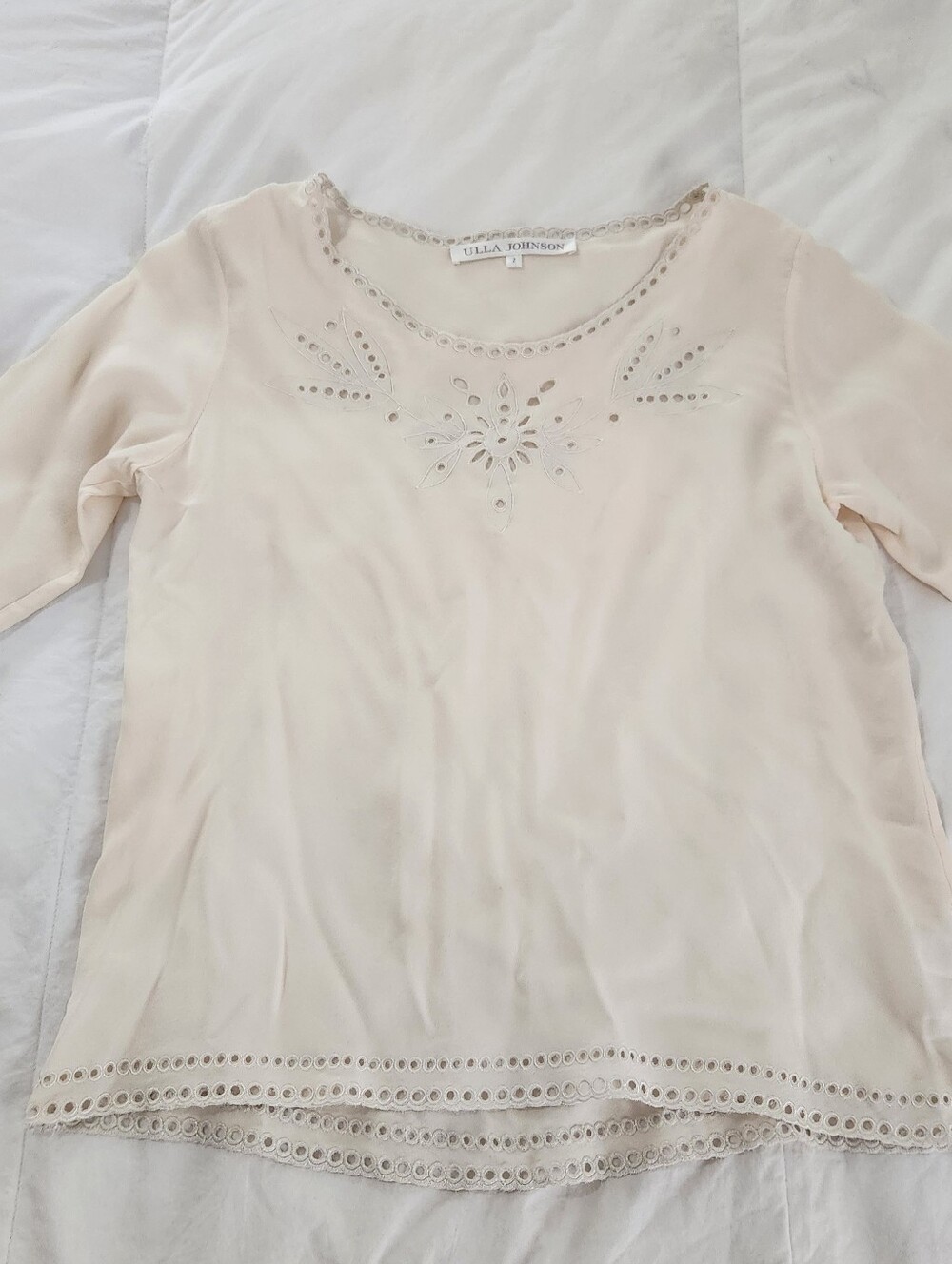 Ulla Johnson Silk Blouse Top Lightweight Eyelet Ivory Size 2